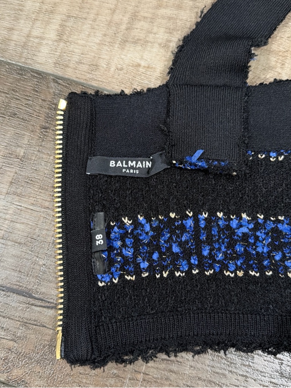 Balmain striped tweed crop top and skirt set in blue/black - Picture 11 of 12